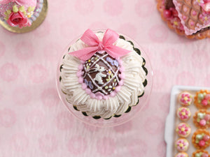 Cream Cake Decorated with Beautiful Ornate Chocolate Easter Egg - Handmade Miniature Food