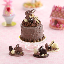 Load image into Gallery viewer, Chocolate Easter Cake Decorated with Bunny and Eggs - OOAK - Handmade Miniature Food