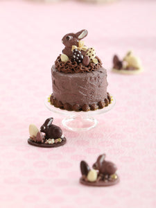 Chocolate Easter Cake Decorated with Bunny and Eggs - OOAK - Handmade Miniature Food