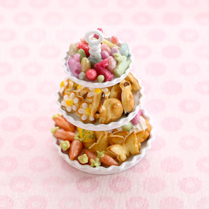 Easter Cookies, Candies and Treats on Three-tiered Cake Stand - Handmade Miniature Food