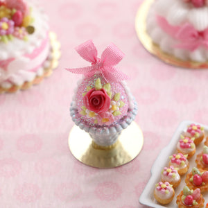 Pink Easter egg Decorated with Rose and Blossoms in Shabby Chic Pot - Handmade Miniature Food