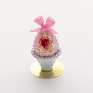 Pink Easter egg Decorated with Rose and Blossoms in Shabby Chic Pot - Handmade Miniature Food