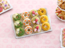 Load image into Gallery viewer, Tray of Novelty Decorated Miniature Easter Donuts - Handmade Miniature Food