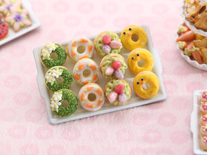 Tray of Novelty Decorated Miniature Easter Donuts - Handmade Miniature Food