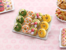 Load image into Gallery viewer, Tray of Novelty Decorated Miniature Easter Donuts - Handmade Miniature Food