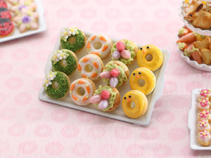 Tray of Novelty Decorated Miniature Easter Donuts - Handmade Miniature Food