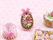 Load image into Gallery viewer, Easter Egg Shortbread Sablé Golden Cookie, Pink Flowers - Miniature Food in 12th Scale for Dollhouse