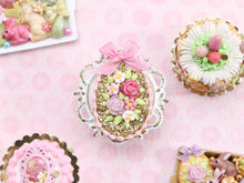 Load image into Gallery viewer, Easter Egg Shortbread Sablé Golden Cookie, Pink Flowers - Miniature Food in 12th Scale for Dollhouse