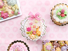Load image into Gallery viewer, Easter Egg Shortbread Sablé pearl Glitter Cookie, Pink Tulip, Rabbit - Miniature Food in 12th Scale for Dollhouse