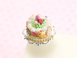 Easter Cream Cake, Cookies, Pink Egg Nest - Miniature Food in 12th Scale for Dollhouse
