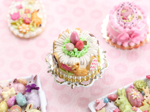 Easter Cream Cake, Cookies, Pink Egg Nest - Miniature Food in 12th Scale for Dollhouse