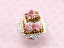 Load image into Gallery viewer, Festive New Year Winter Square Cake - Gold - 12th Scale Dollhouse Miniature Food