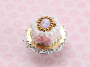 Festive New Year Winter Cameo Cake - 12th Scale Dollhouse Miniature Food