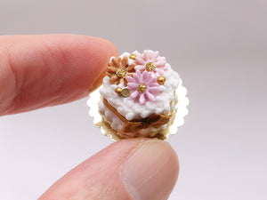 Festive New Year Winter Flower Cake - 12th Scale Dollhouse Miniature Food
