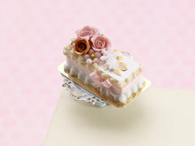 Load image into Gallery viewer, Festive New Year Winter Rose Rectangular Cake - 12th Scale Dollhouse Miniature Food