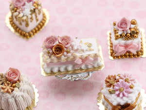 Festive New Year Winter Rose Rectangular Cake - 12th Scale Dollhouse Miniature Food