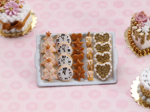 New Year Golden Cookies Display - Handmade Miniature 12th Scale Food