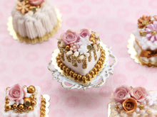 Load image into Gallery viewer, Heart-Shaped Festive New Year Winter Gold Glitter Cake - 12th Scale Dollhouse Miniature Food