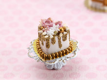 Load image into Gallery viewer, Heart-Shaped Festive New Year Winter Gold Glitter Cake - 12th Scale Dollhouse Miniature Food