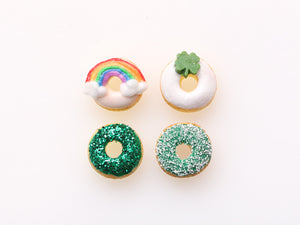 Four St Patrick's Day Donuts - Rainbow, Shamrock - Handmade Miniature Food