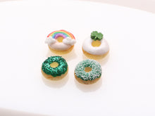 Load image into Gallery viewer, Four St Patrick&#39;s Day Donuts - Rainbow, Shamrock - Handmade Miniature Food