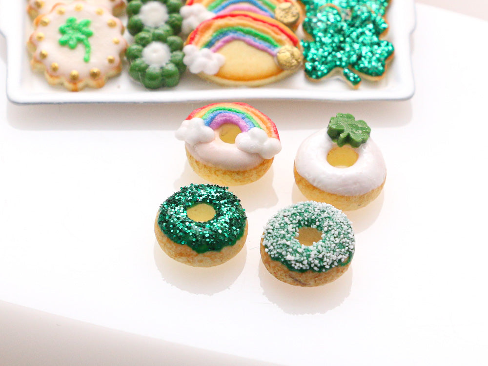 Four St Patrick's Day Donuts - Rainbow, Shamrock - Handmade Miniature Food