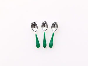 Set of Three Green Dessert Spoons - Handmade Miniature Food