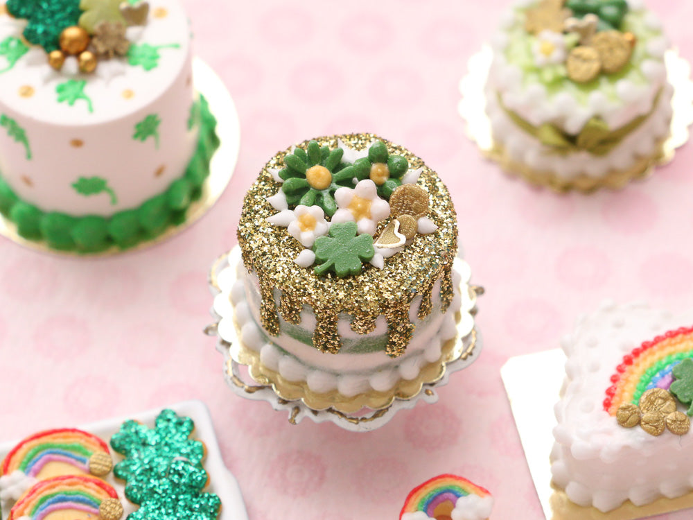 St Patrick's Day Nude Cake with Gold Glitter - Handmade Miniature Food
