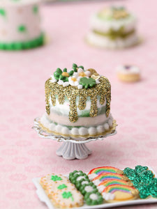 St Patrick's Day Nude Cake with Gold Glitter - Handmade Miniature Food