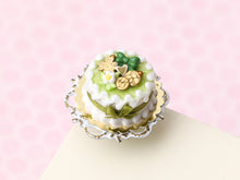 Load image into Gallery viewer, St Patrick&#39;s Cake - Golden Shamrock, Emerald Bow - Handmade Miniature Food