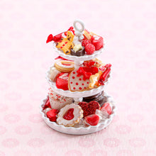 Load image into Gallery viewer, Valentine&#39;s Cookies, Candies and Treats on Three-tiered Cake Stand - Handmade Miniature Food