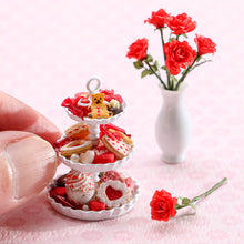 Load image into Gallery viewer, Valentine&#39;s Cookies, Candies and Treats on Three-tiered Cake Stand - Handmade Miniature Food