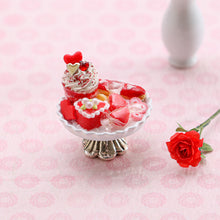 Load image into Gallery viewer, Valentine&#39;s Day Sundae and Eclair Dessert and Treats Selection on Shabby Chic Stand - Handmade Miniature Food
