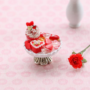 Valentine's Day Sundae and Eclair Dessert and Treats Selection on Shabby Chic Stand - Handmade Miniature Food