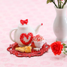 Load image into Gallery viewer, Valentine&#39;s Cookie and Cappuccino Set - Handmade Miniature Food for Dollhouse