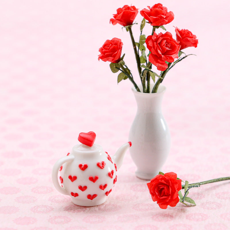 Decorative Teapot with Tiny Hearts Motif - Handmade Miniature for Dollshouse