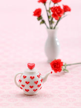 Load image into Gallery viewer, Decorative Teapot with Tiny Hearts Motif - Handmade Miniature for Dollshouse