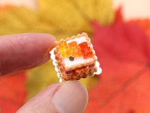 Load image into Gallery viewer, Square Cake Decorated with Orange Gummy Bears - Handmade Autumn Halloween Miniature Dollhouse Food