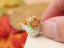 Load image into Gallery viewer, Decorative Autumn Teapot - Orange and Green Pumpkins - OOAK - 12th Scale Dollhouse Miniature