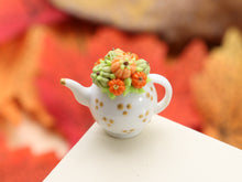 Load image into Gallery viewer, Decorative Autumn Teapot - Orange and Green Pumpkins - Gold Dots - OOAK - 12th Scale Dollhouse Miniature