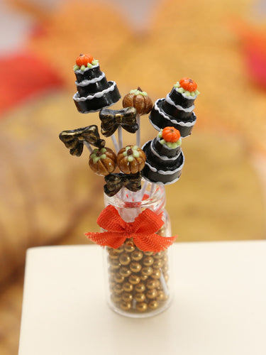 Autumn Cake Pops Display in Glass Jar - Handmade Miniature Food