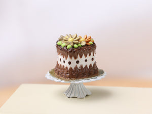 Heart-Shaped Chocolate Cake with Trio of Marguerite Flowers - Handmade Miniature Dollhouse Food