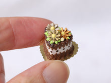 Load image into Gallery viewer, Heart-Shaped Chocolate Cake with Trio of Marguerite Flowers - Handmade Miniature Dollhouse Food