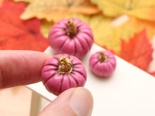 Load image into Gallery viewer, Set of Three Decorative Pumpkins - Indian Pink with Gold Stalks - Autumn Handmade Dollhouse Miniature