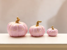 Load image into Gallery viewer, Set of Three Decorative Pumpkins - Baby Pink with Gold Stalks - Autumn Handmade Dollhouse Miniature