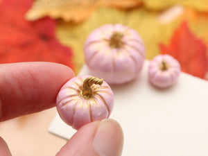 Set of Three Decorative Pumpkins - Baby Pink with Gold Stalks - Autumn Handmade Dollhouse Miniature
