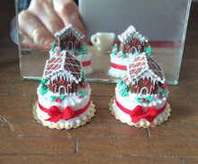 Load image into Gallery viewer, Christmas Cake Decorated with Tiny Gingerbread House - Miniature Food