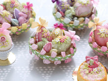 Load image into Gallery viewer, Beautiful Easter Basket Filled with Colourful Easter Eggs and Rabbit Candy (B) Miniature Food