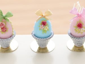 Pastel Candy Easter Egg Decorated with Single Rose in Shabby Chic Pot (K) Miniature Food