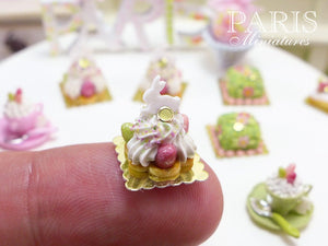 Easter St Honoré Pastry with White Rabbit and Candy Eggs - 12th Scale Miniature